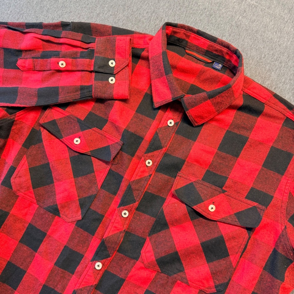 Red Black Buffalo Plaid Flannel Shirt Mens XL Long Sleeve Button Down Pockets